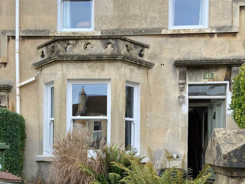 exterior view of an old fashioned bay window