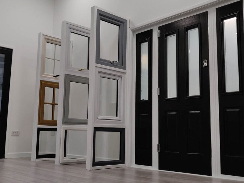 sample of a black door inside the DL Windows showroom