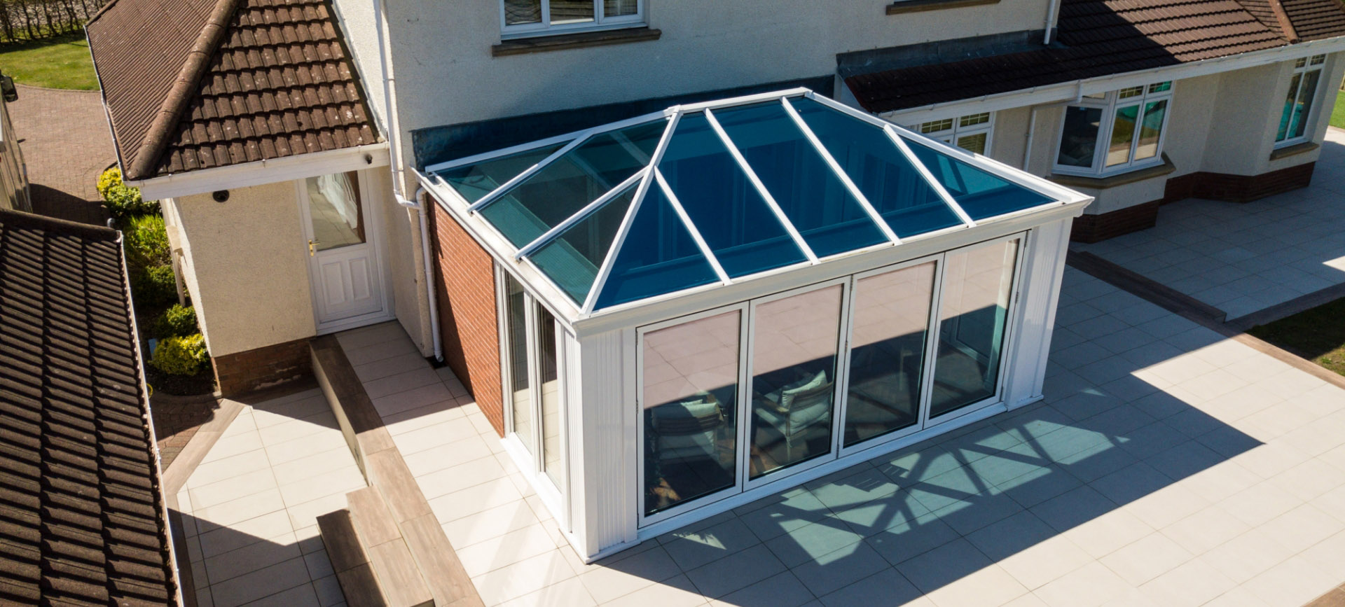 overhead view of a white conservatory