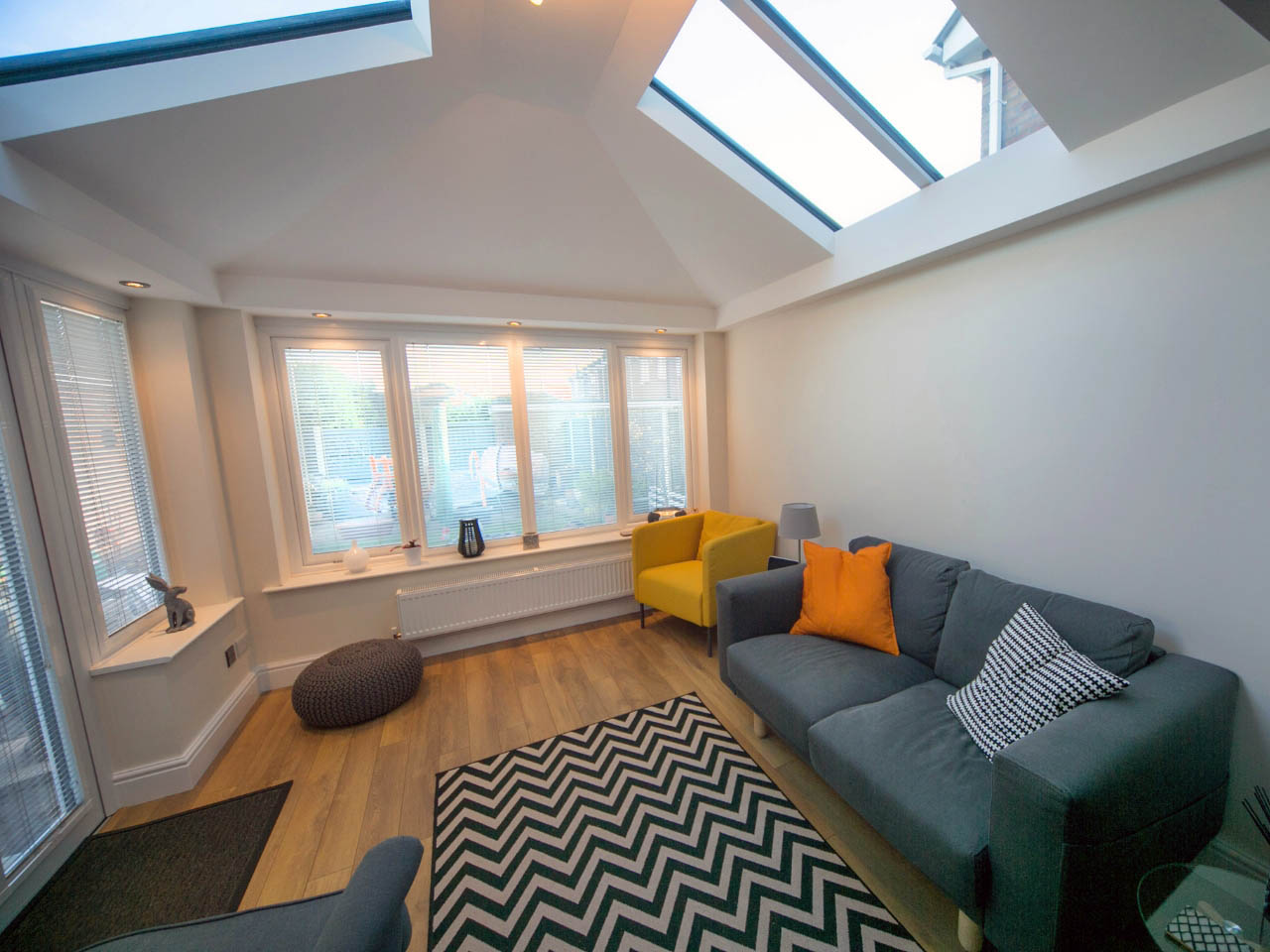 indoor view of a conservatory with a tiled roof